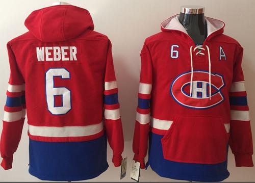 Canadiens #6 Shea Weber Red Name & Number Pullover NHL Hoodie - Click Image to Close